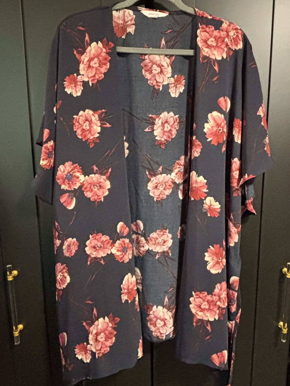 Amaryllis Navy Floral Open-Front Kimono